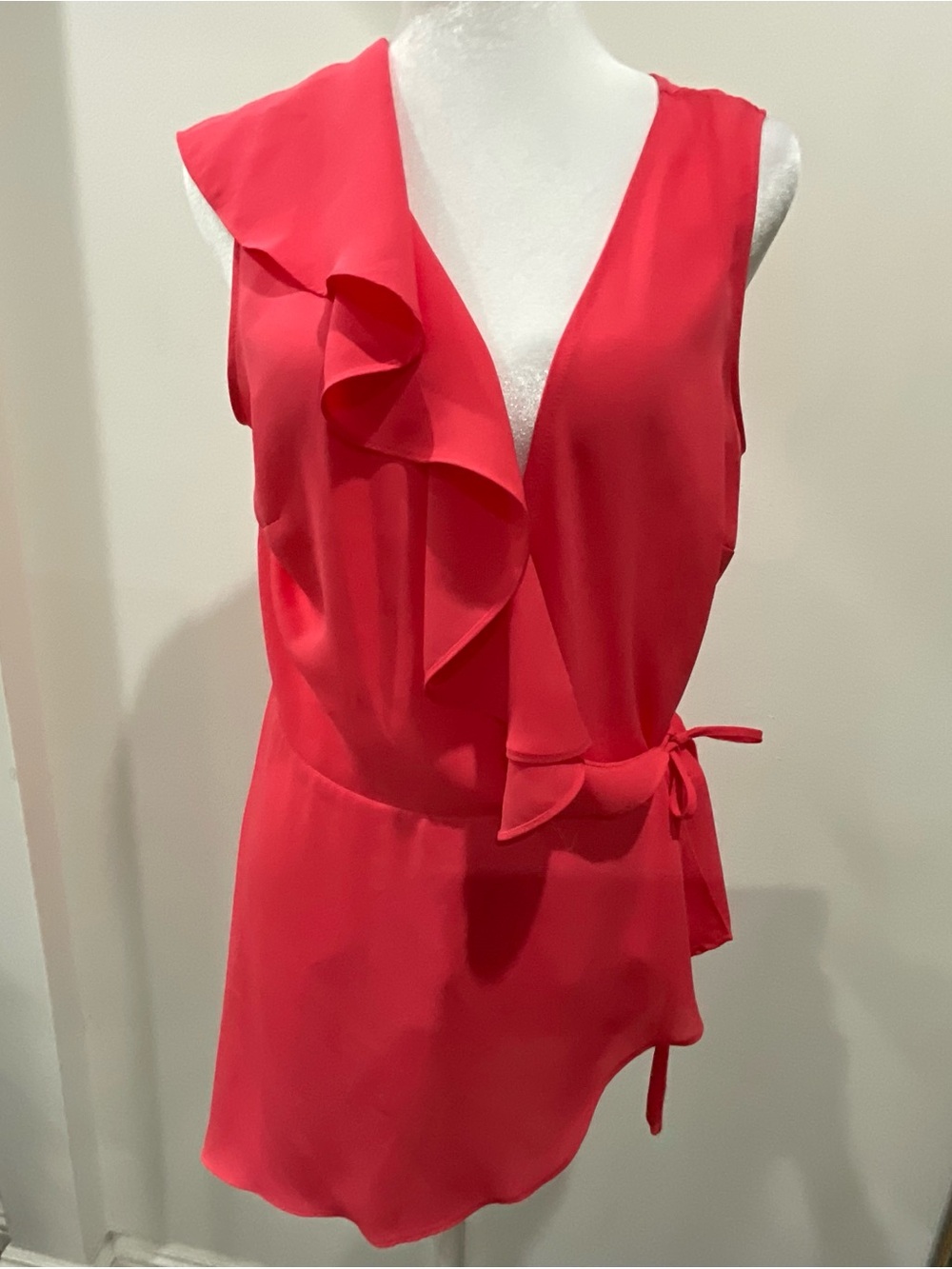 BCBGMaxAzria Coral-Red Ruffle Wrap Tunic NWT